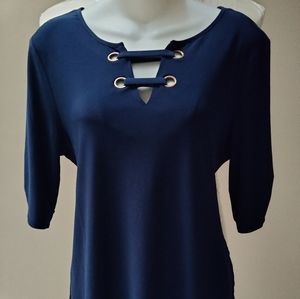 Luxology Half Sleeve Navy Blue Blouse M